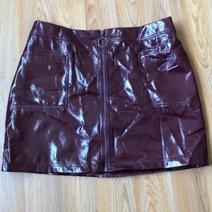 Maroon Pleather Zip Up Mini Skirt